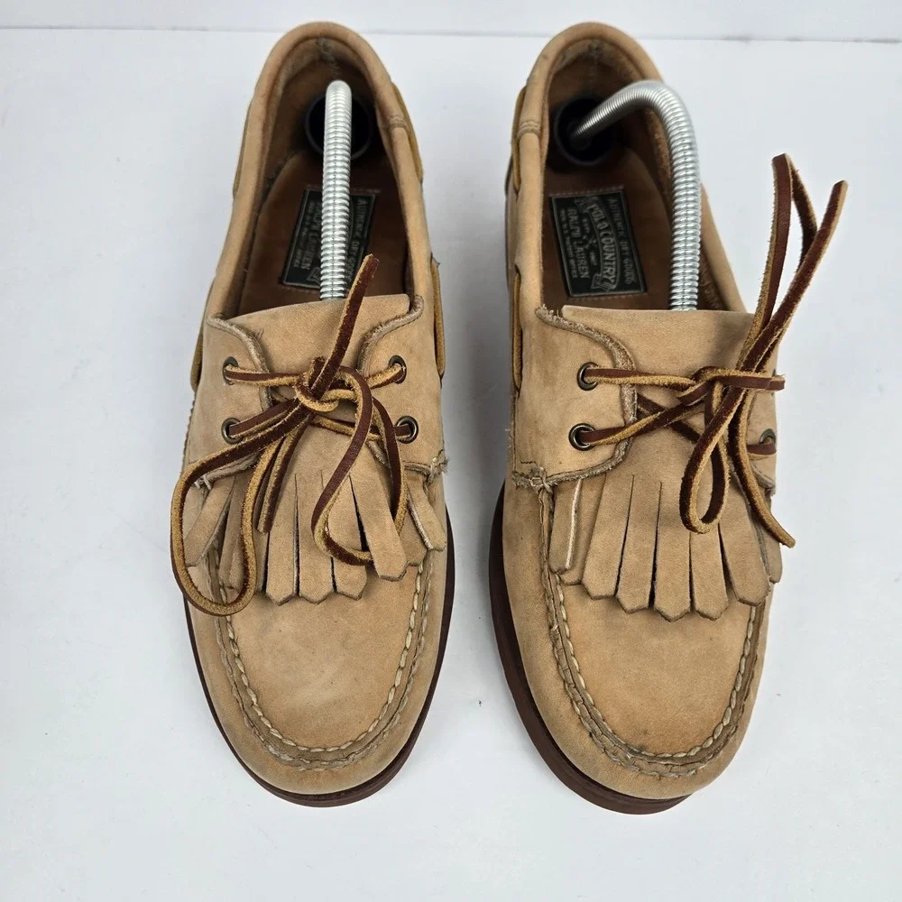Vintage Polo Country Rough Suede Fringe Loafers Men's 10D Boating Preppy VTG